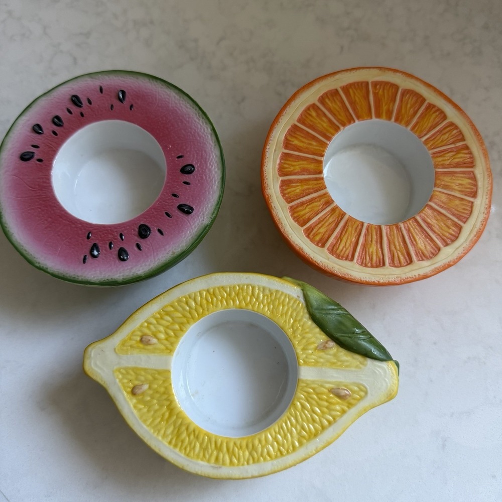 PartyLite Summer Fest Fruits Tealight Set P9519 Candle Holders (3) Orange Lemon